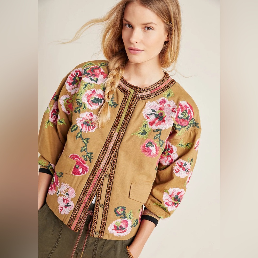 ANTHROPOLOGIE NEEDLEPOINT BOMBER JACKET - Picture 9 of 14